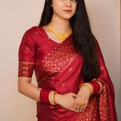 জাপানি সিল্ক শাড়ী + ম্যাচিং ব্লাউজ পিচ-লাল