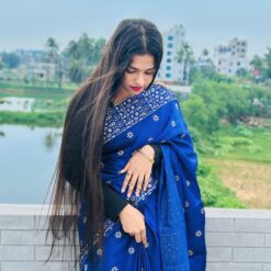জাপানি সিল্ক শাড়ী + ম্যাচিং ব্লাউজ পিচ -নীল